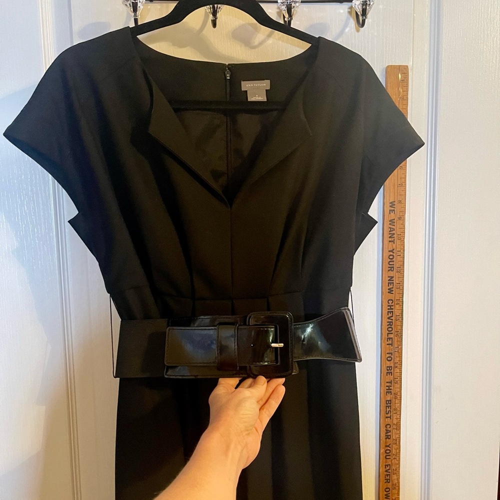 Ann Taylor Black Midi Dress with Belt